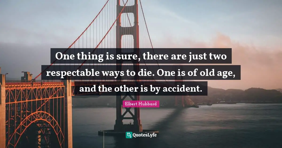 One thing is sure, there are just two respectable ways to die. One is of old age, and the other is by accident.