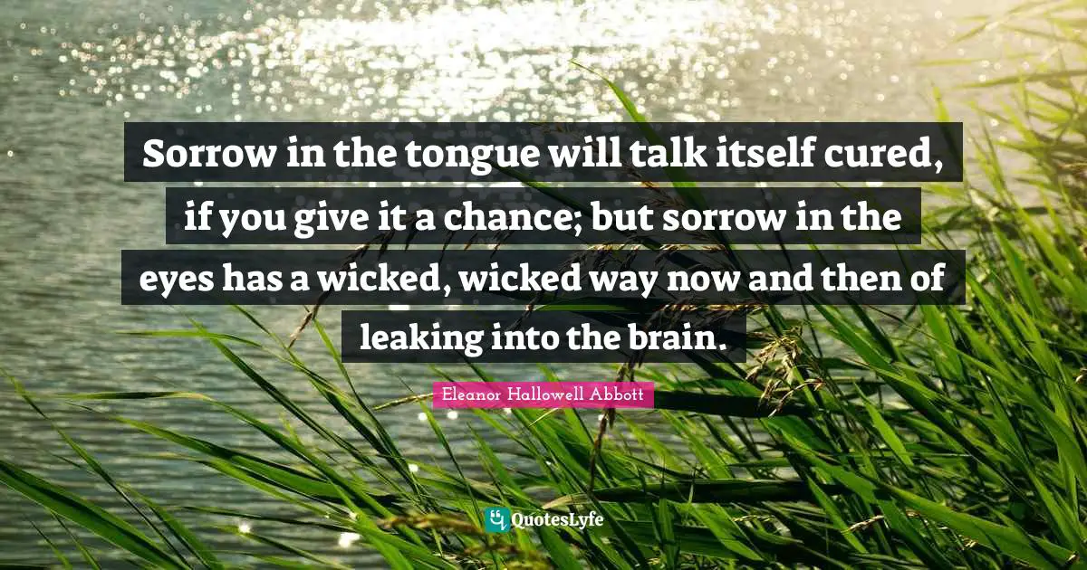 Sorrow in the tongue will talk itself cured, if you give it a chance; but sorrow in the eyes has a wicked, wicked way now and then of leaking into the brain.