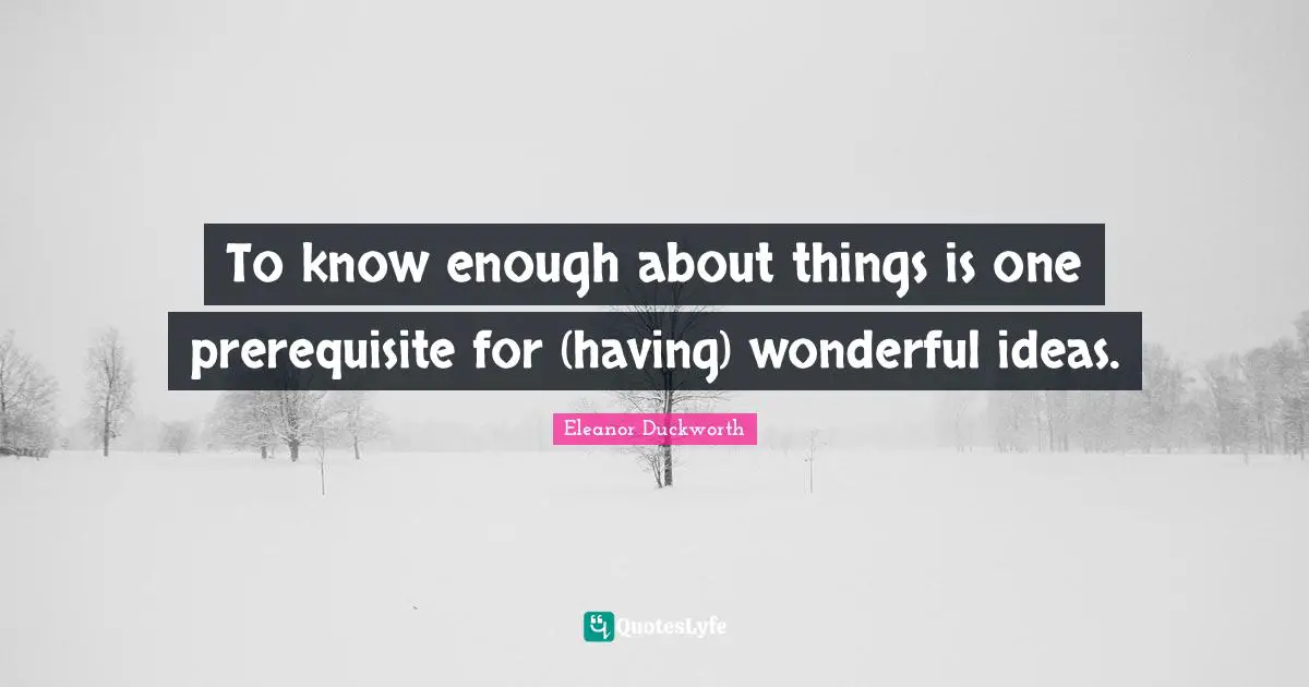 To know enough about things is one prerequisite for (having) wonderful ideas.