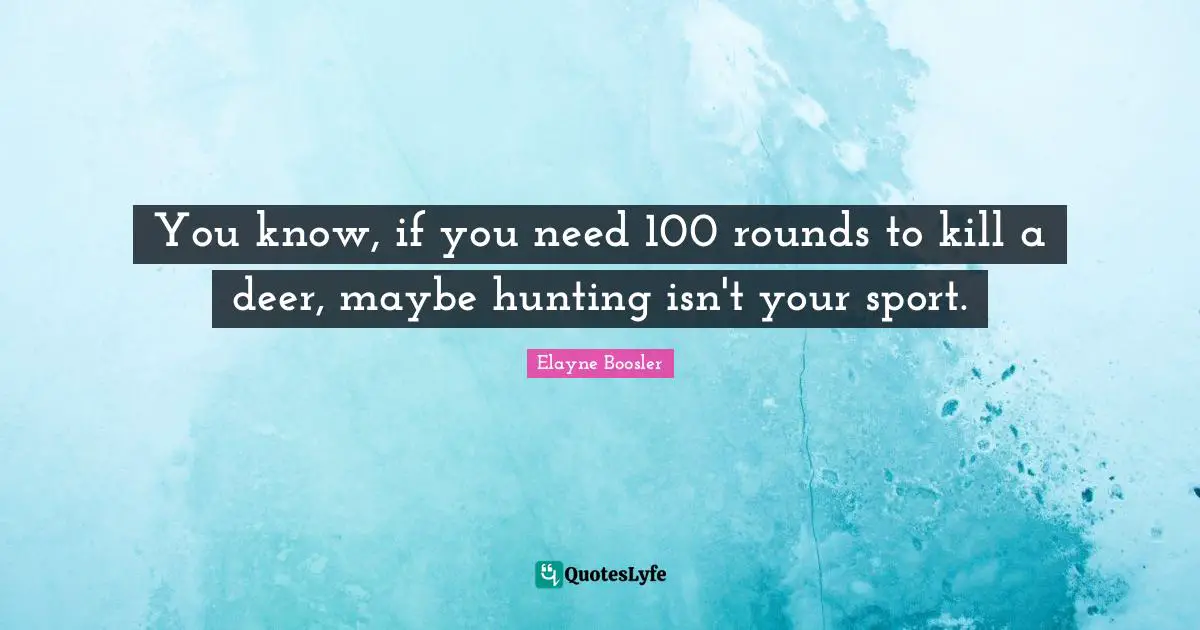 You know, if you need 100 rounds to kill a deer, maybe hunting isn't your sport.