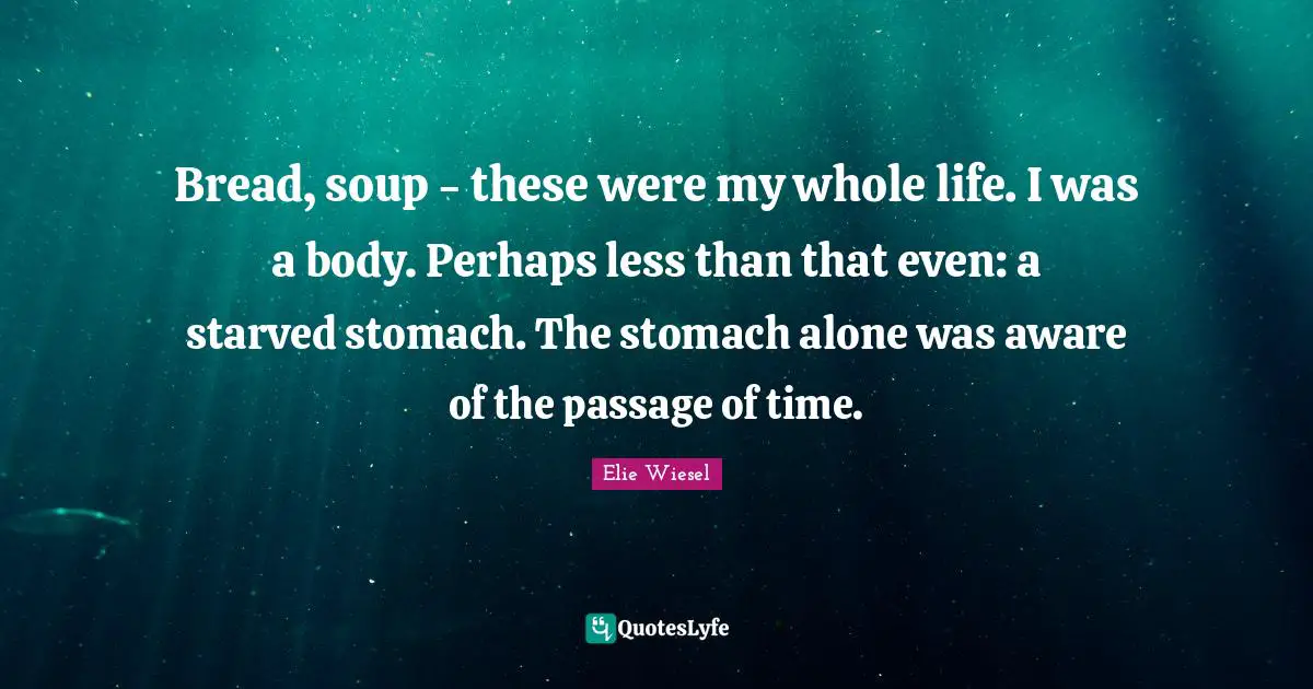 Bread, soup - these were my whole life. I was a body. Perhaps less than that even: a starved stomach. The stomach alone was aware of the passage of time.
