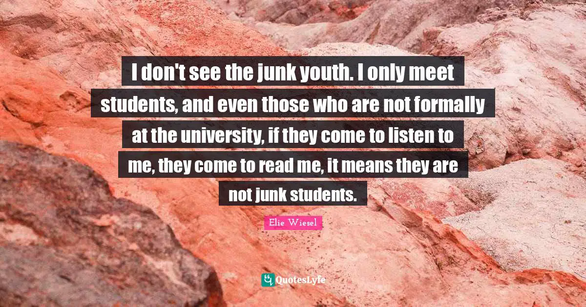 I don't see the junk youth. I only meet students, and even those who are not formally at the university, if they come to listen to me, they come to read me, it means they are not junk students.