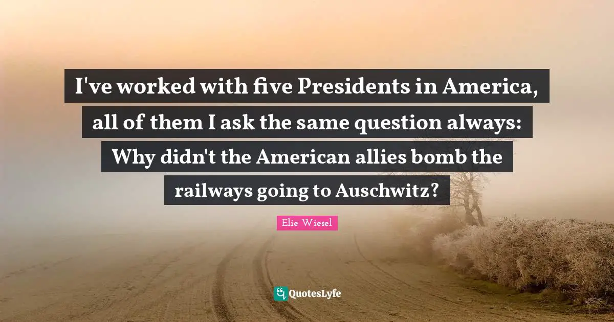 I've worked with five Presidents in America, all of them I ask the same question always: Why didn't the American allies bomb the railways going to Auschwitz?