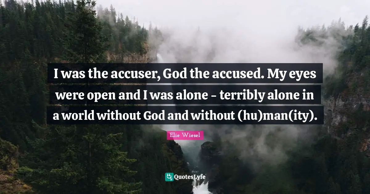 I was the accuser, God the accused. My eyes were open and I was alone - terribly alone in a world without God and without (hu)man(ity).