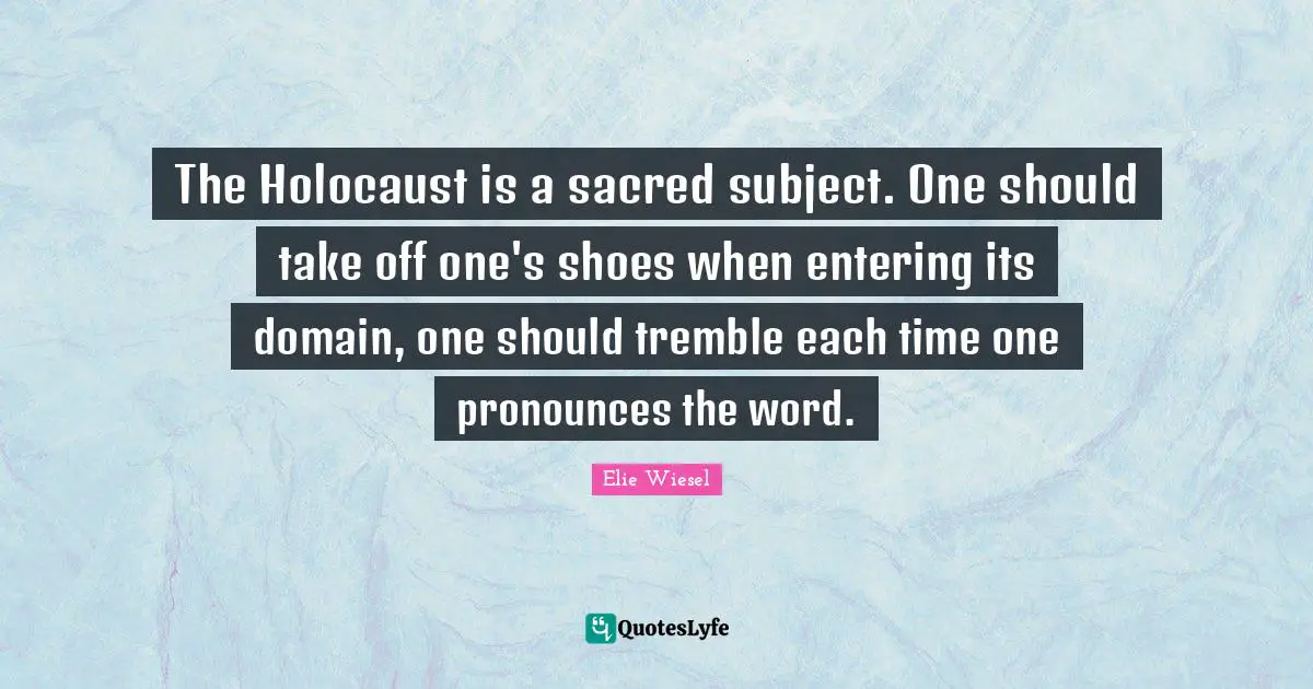 The Holocaust is a sacred subject. One should take off one's shoes when entering its domain, one should tremble each time one pronounces the word.