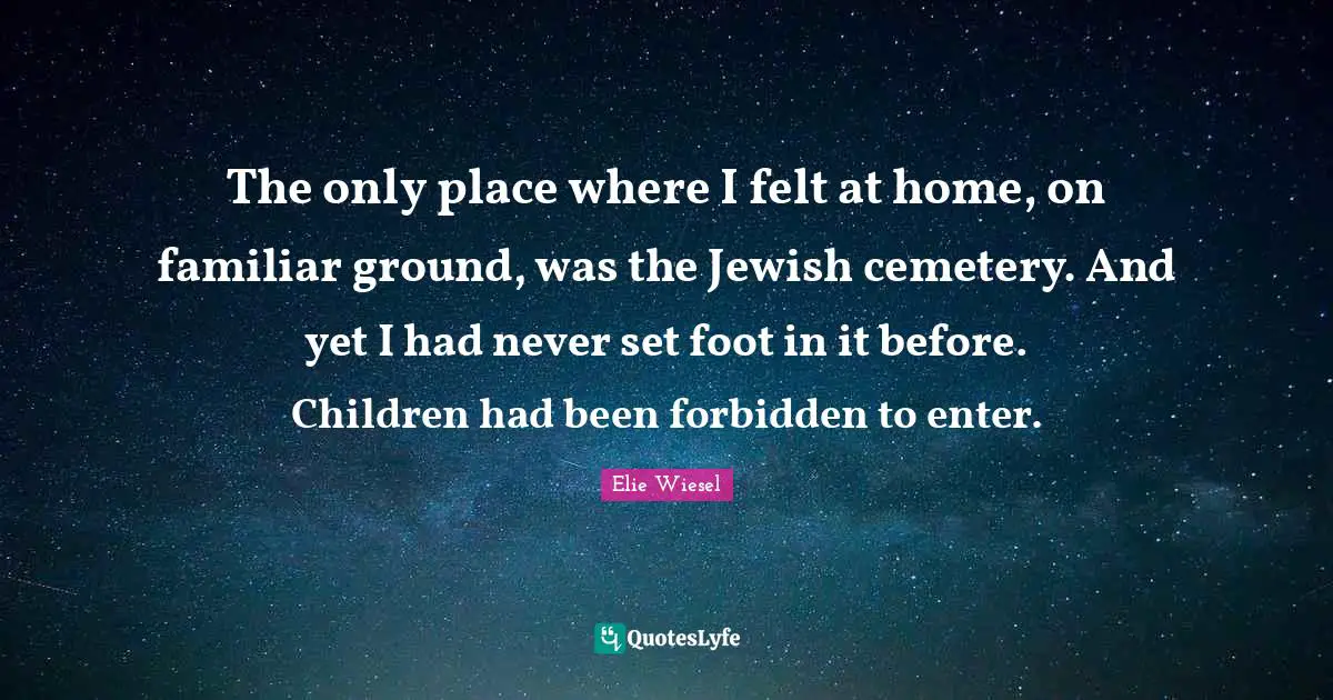 The only place where I felt at home, on familiar ground, was the Jewish cemetery. And yet I had never set foot in it before. Children had been forbidden to enter.