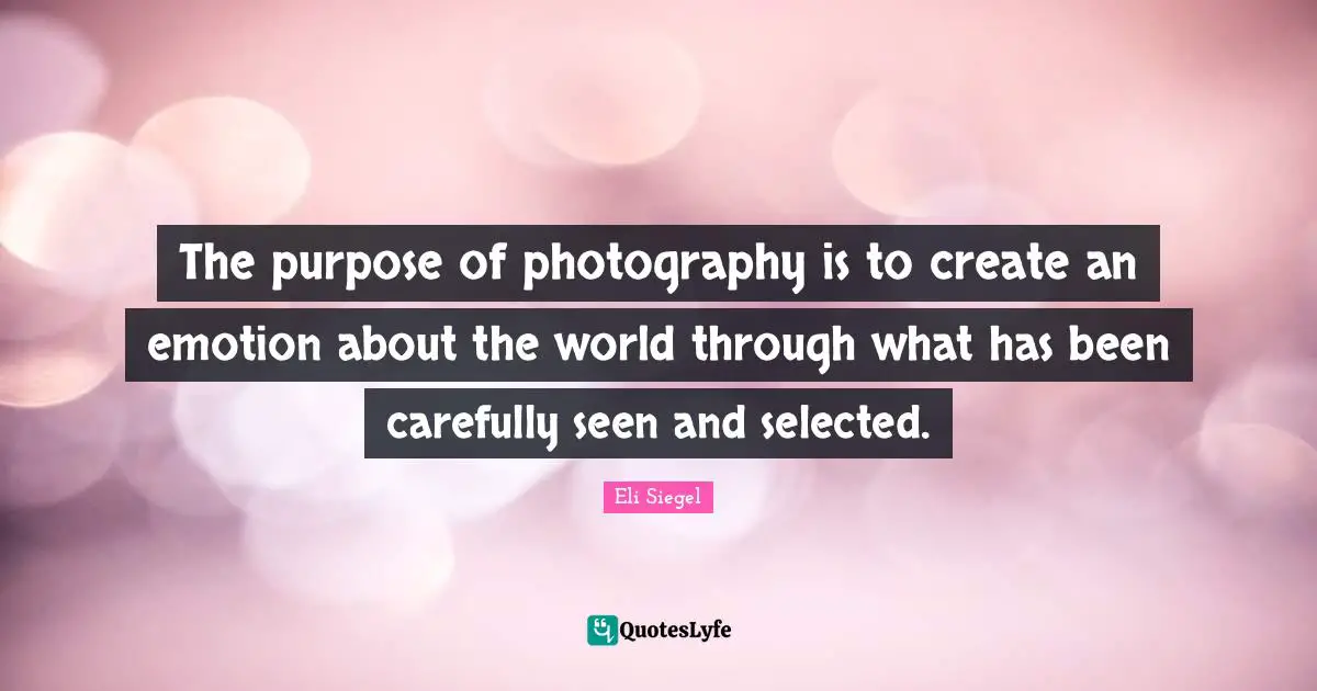 The purpose of photography is to create an emotion about the world through what has been carefully seen and selected.