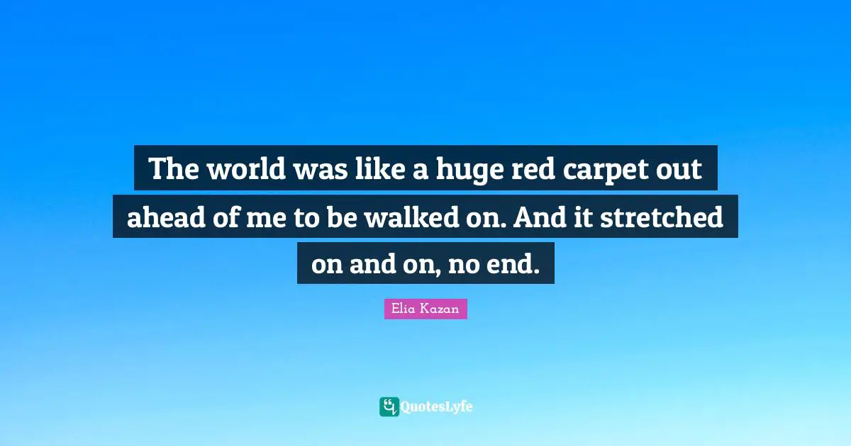 The world was like a huge red carpet out ahead of me to be walked on. And it stretched on and on, no end.