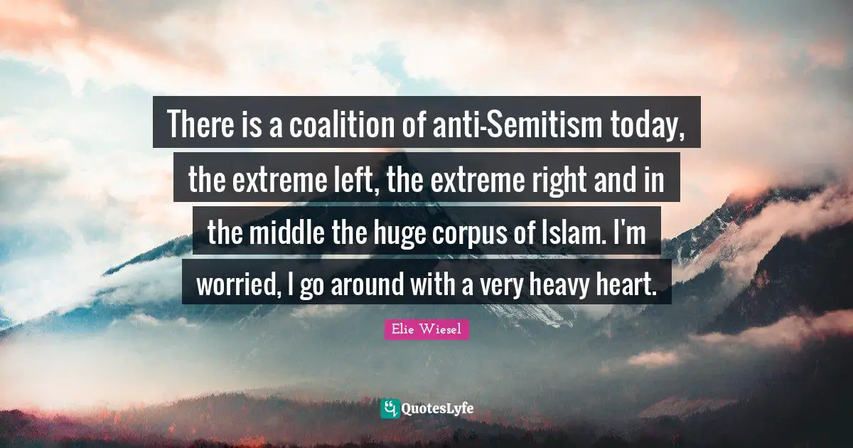 There is a coalition of anti-Semitism today, the extreme left, the extreme right and in the middle the huge corpus of Islam. I'm worried, I go around with a very heavy heart.
