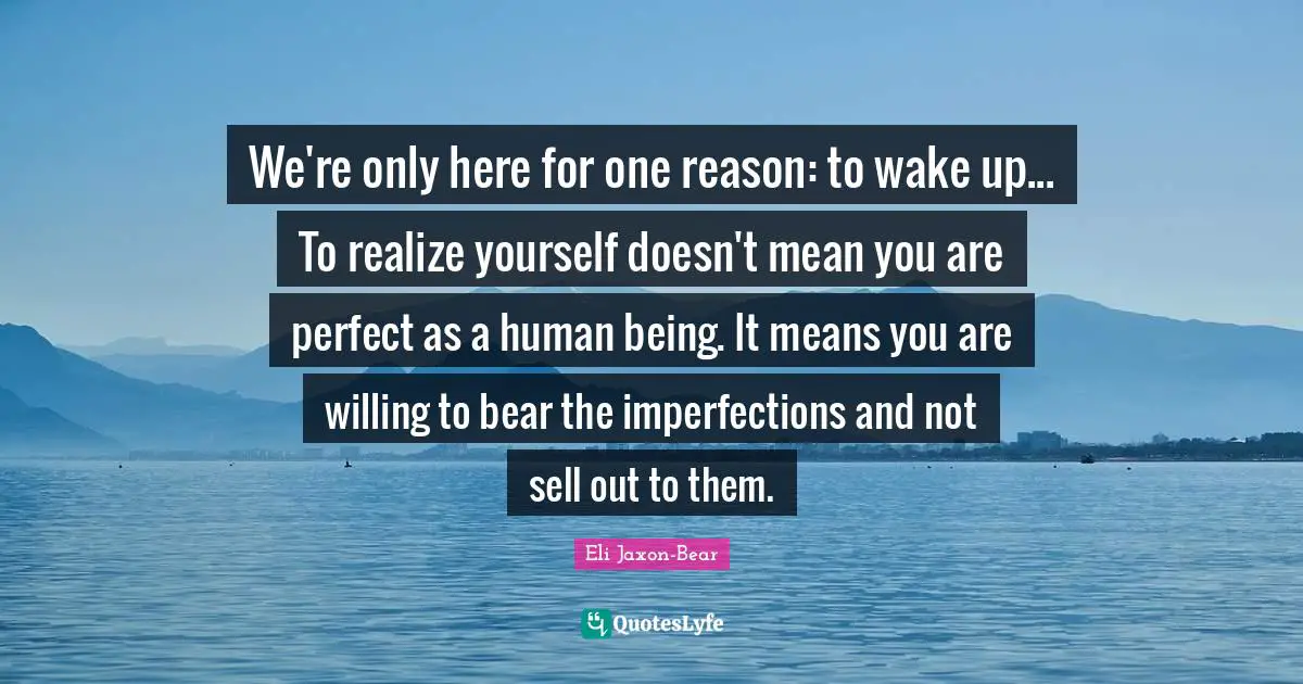 We're only here for one reason: to wake up... To realize yourself doesn't mean you are perfect as a human being. It means you are willing to bear the imperfections and not sell out to them.