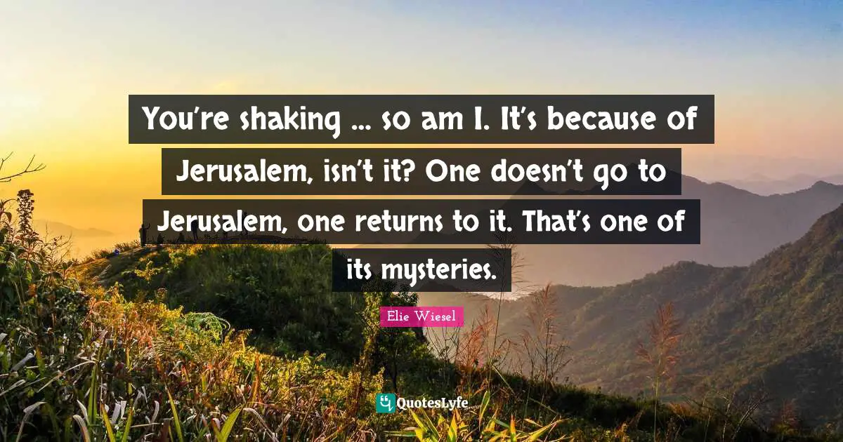 You’re shaking … so am I. It’s because of Jerusalem, isn’t it? One doesn’t go to Jerusalem, one returns to it. That’s one of its mysteries.