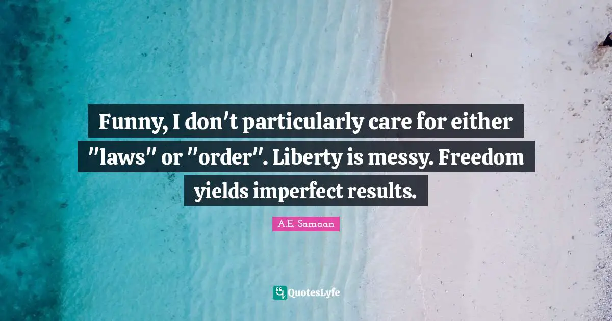 Funny, I don't particularly care for either "laws" or "order". Liberty is messy. Freedom yields imperfect results.