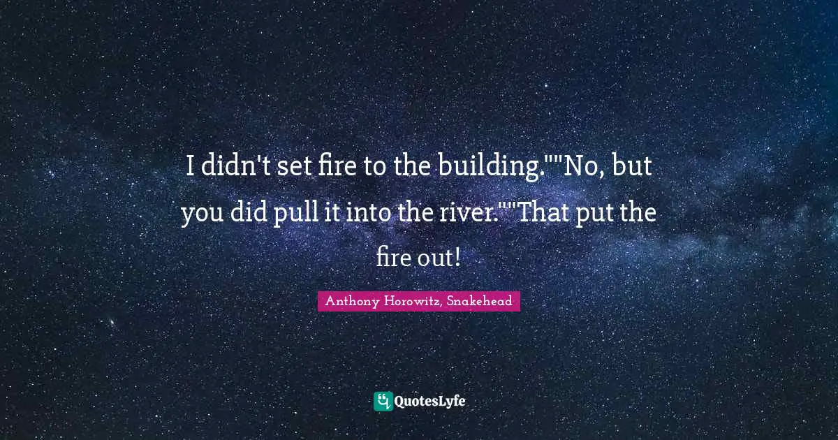 I didn't set fire to the building.""No, but you did pull it into the river.""That put the fire out!
