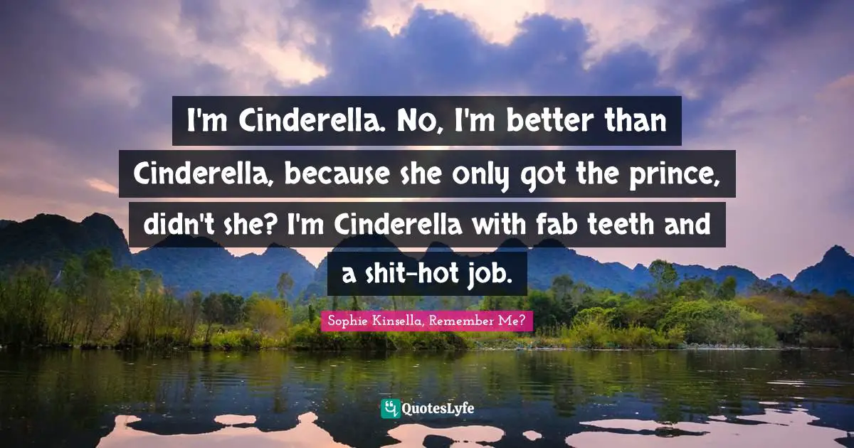 I'm Cinderella. No, I'm better than Cinderella, because she only got the prince, didn't she? I'm Cinderella with fab teeth and a shit-hot job.