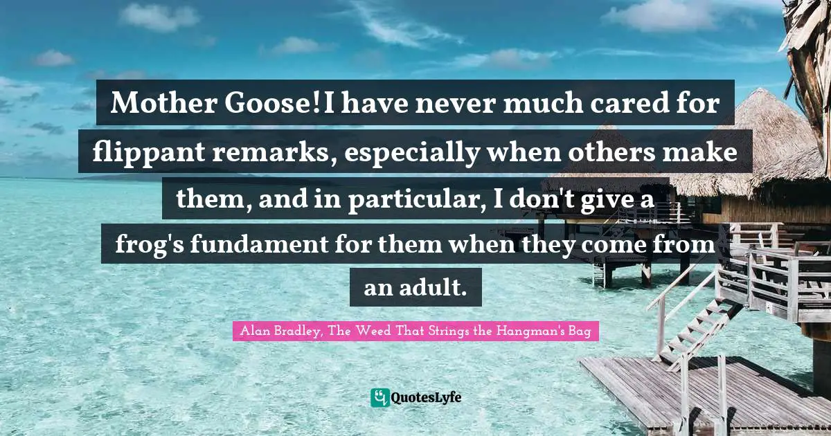 Mother Goose!I have never much cared for flippant remarks, especially when others make them, and in particular, I don't give a frog's fundament for them when they come from an adult.