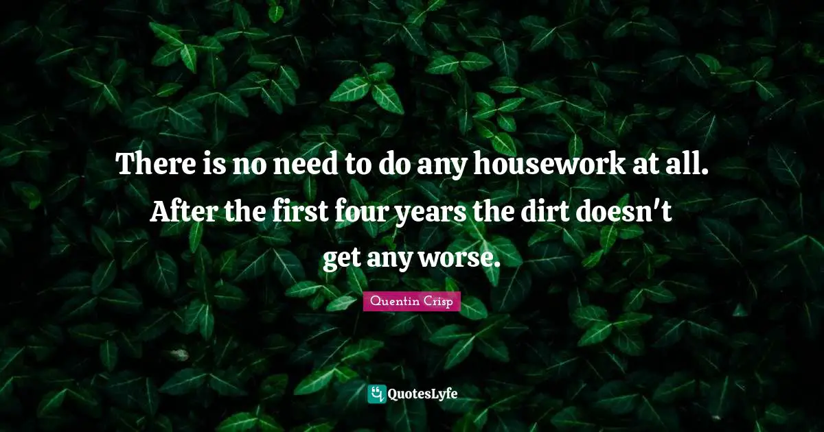 There is no need to do any housework at all. After the first four years the dirt doesn't get any worse.