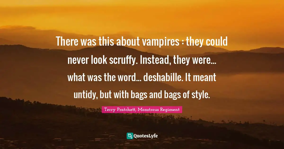 There was this about vampires : they could never look scruffy. Instead, they were... what was the word... deshabille. It meant untidy, but with bags and bags of style.