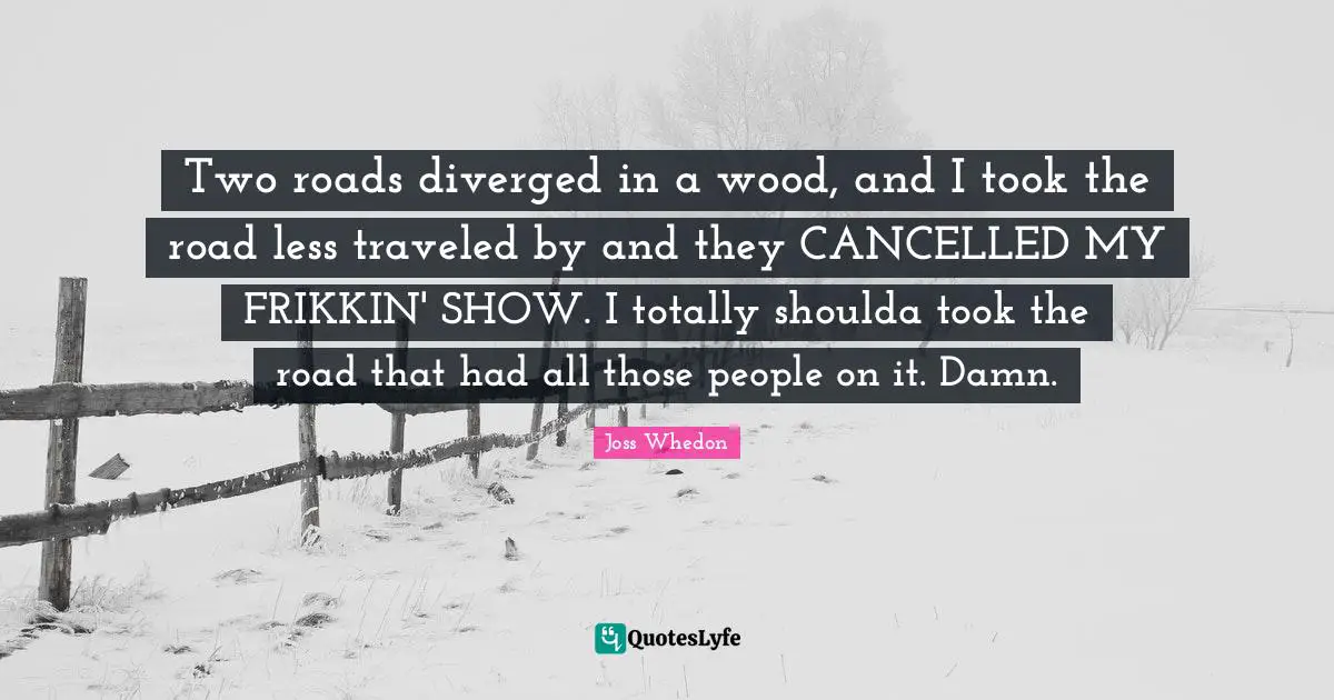 Two roads diverged in a wood, and I took the road less traveled by and they CANCELLED MY FRIKKIN' SHOW. I totally shoulda took the road that had all those people on it. Damn.
