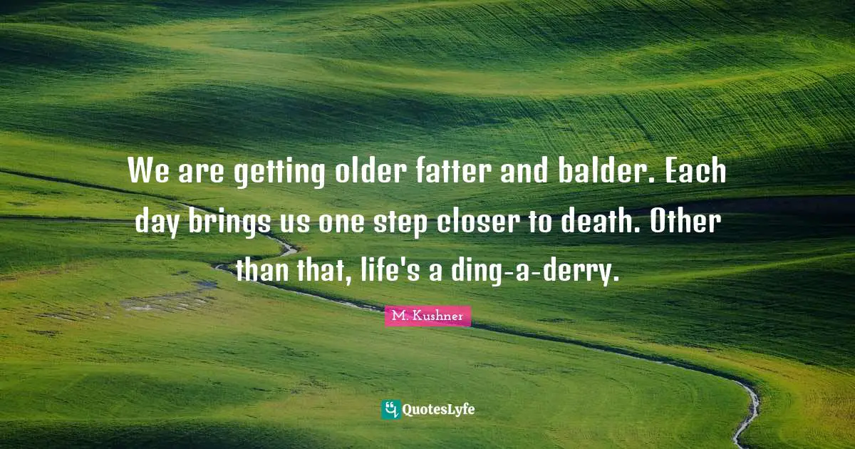 We are getting older fatter and balder. Each day brings us one step closer to death. Other than that, life's a ding-a-derry.