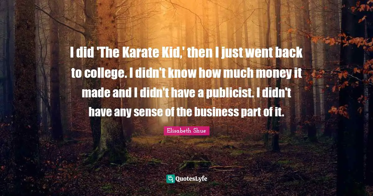 I did 'The Karate Kid,' then I just went back to college. I didn't know how much money it made and I didn't have a publicist. I didn't have any sense of the business part of it.