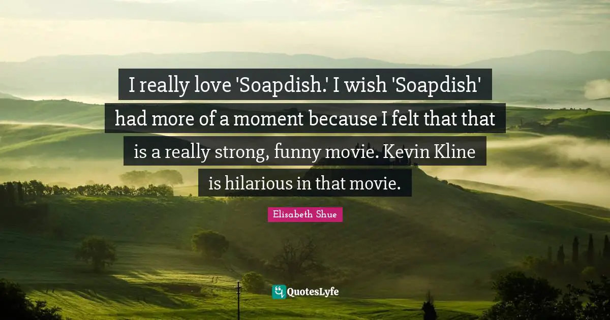 I really love 'Soapdish.' I wish 'Soapdish' had more of a moment because I felt that that is a really strong, funny movie. Kevin Kline is hilarious in that movie.
