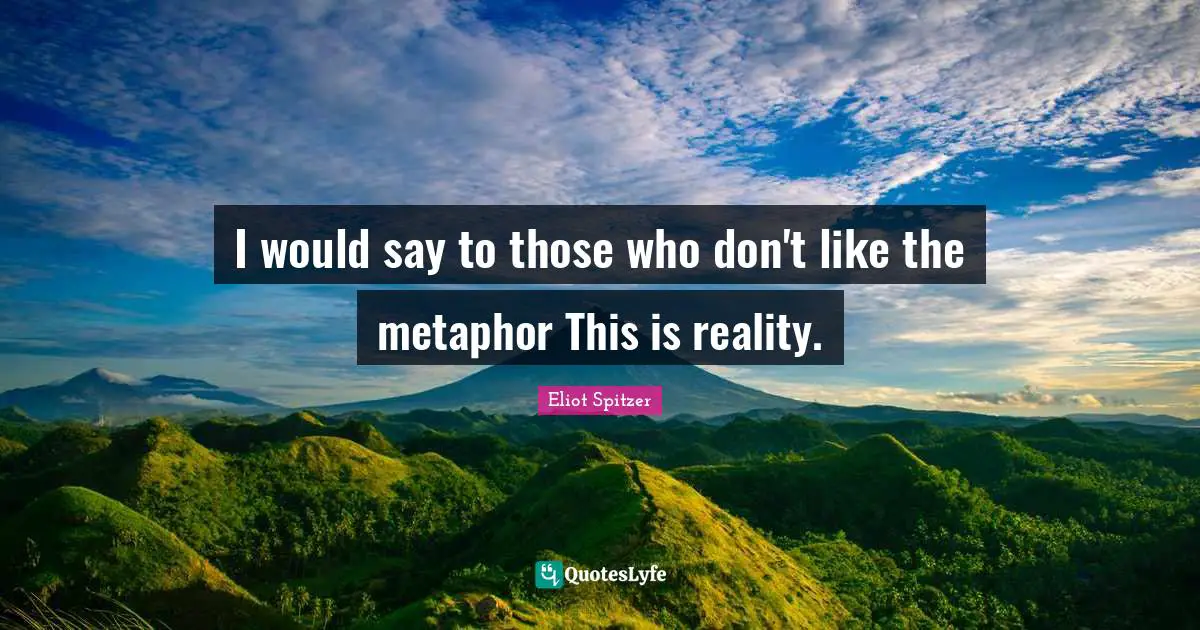 I would say to those who don't like the metaphor This is reality.