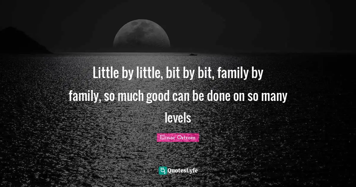 Little by little, bit by bit, family by family, so much good can be done on so many levels