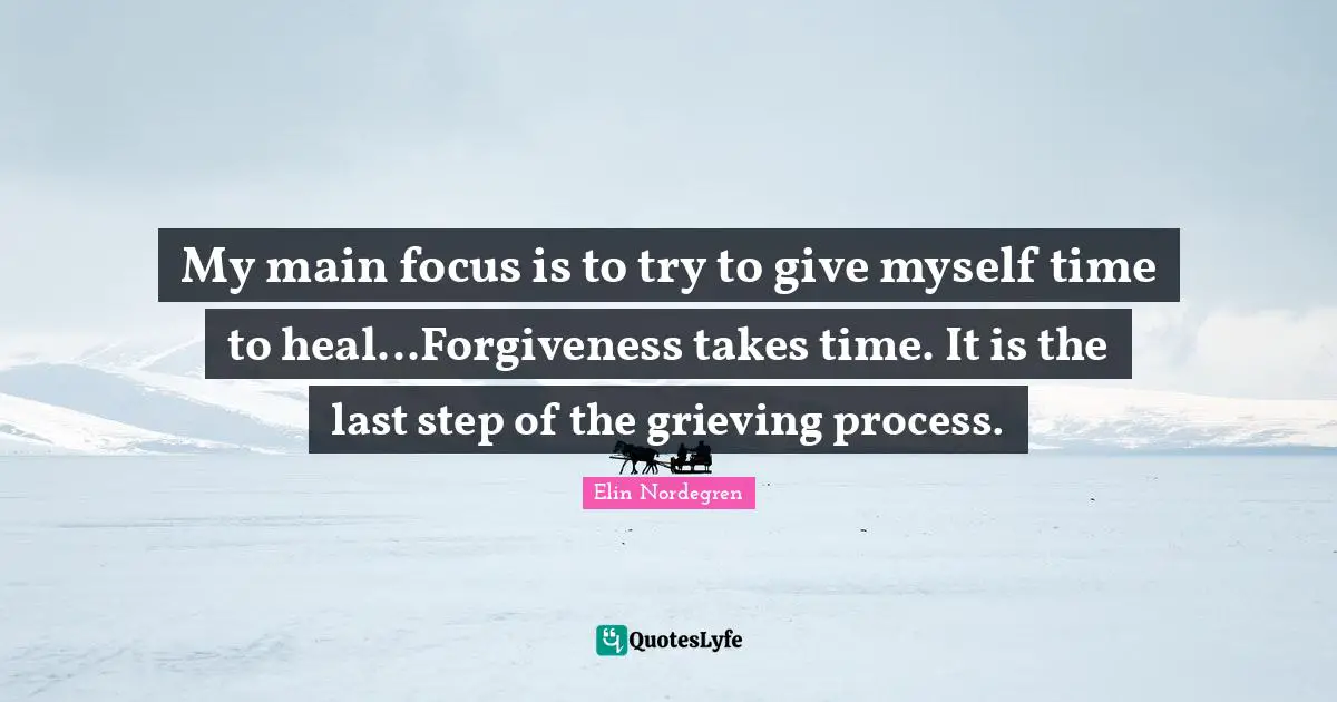My main focus is to try to give myself time to heal...Forgiveness takes time. It is the last step of the grieving process.