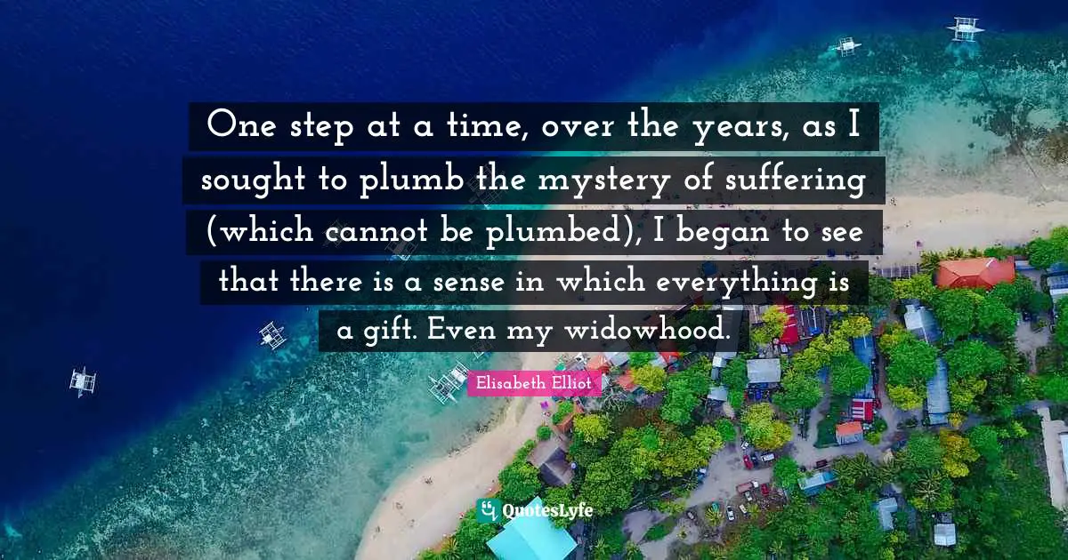 One Step At A Time Quotes: "One step at a time, over the years, as I sought to plumb the mystery of suffering (which cannot be plumbed), I began to see that there is a sense in which everything is a gift. Even my widowhood."