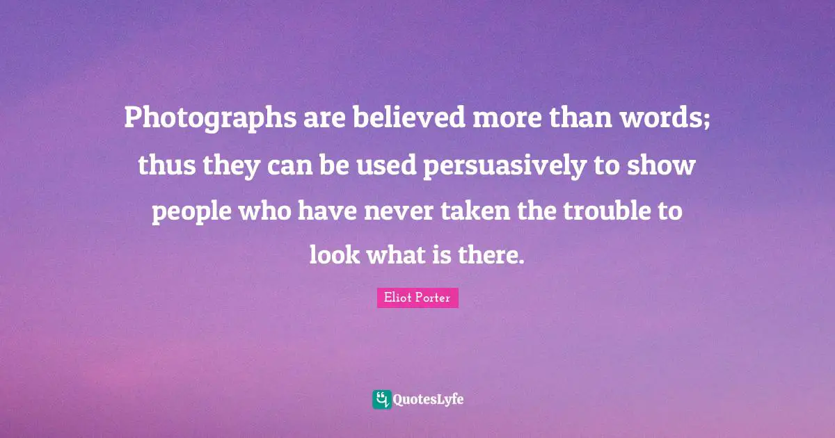 Photographs are believed more than words; thus they can be used persuasively to show people who have never taken the trouble to look what is there.