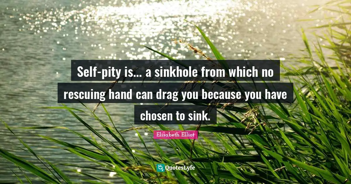 Self-pity is... a sinkhole from which no rescuing hand can drag you because you have chosen to sink.