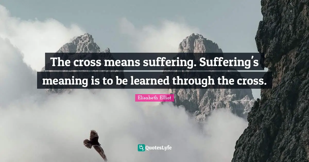 The cross means suffering. Suffering's meaning is to be learned through the cross.