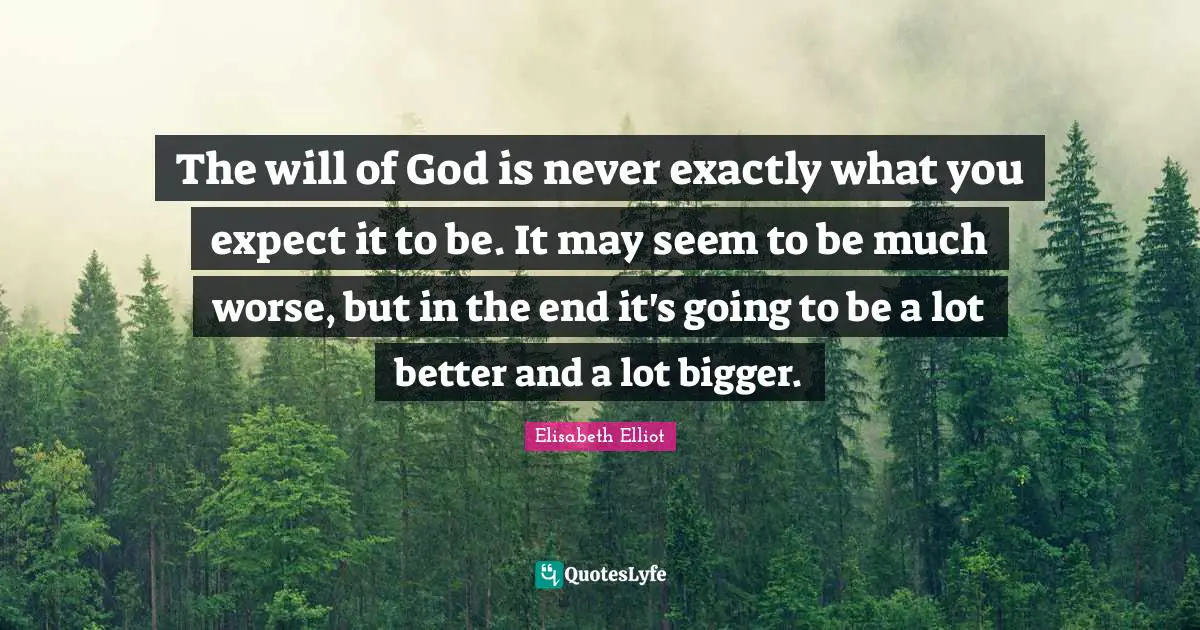 The will of God is never exactly what you expect it to be. It may seem to be much worse, but in the end it's going to be a lot better and a lot bigger.