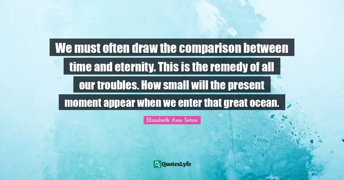 Saint Quotes: "We must often draw the comparison between time and eternity. This is the remedy of all our troubles. How small will the present moment appear when we enter that great ocean."