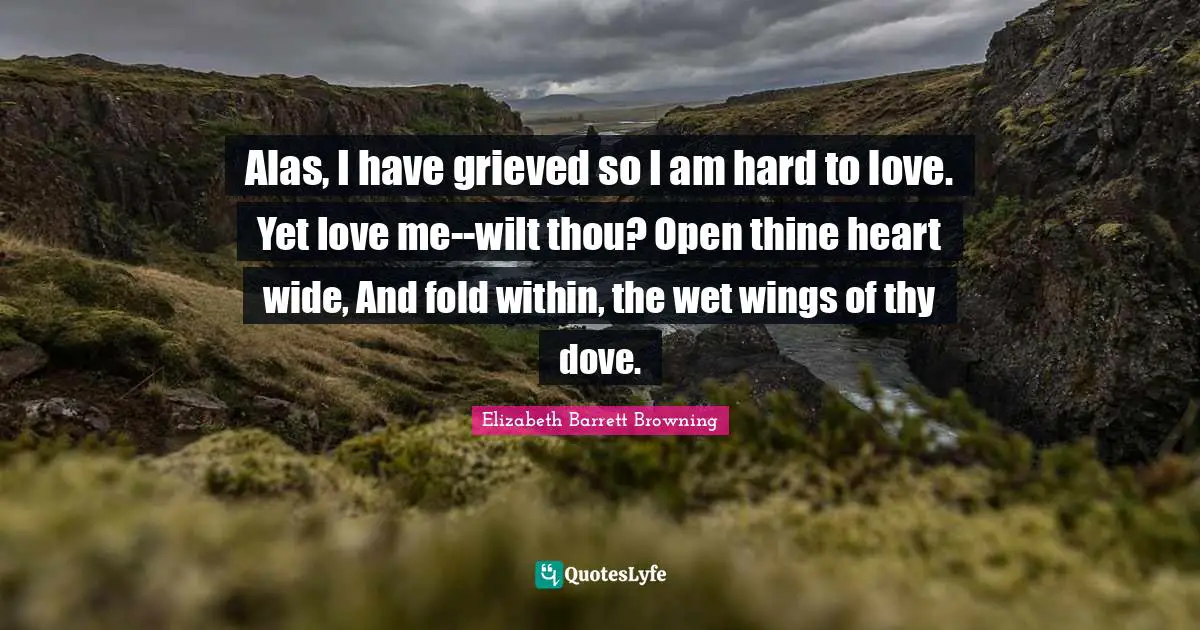 Alas, I have grieved so I am hard to love. Yet love me--wilt thou? Open thine heart wide, And fold within, the wet wings of thy dove.