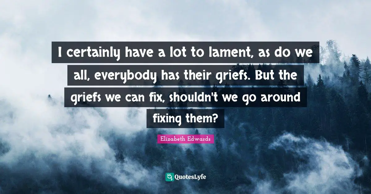 I certainly have a lot to lament, as do we all, everybody has their griefs. But the griefs we can fix, shouldn't we go around fixing them?