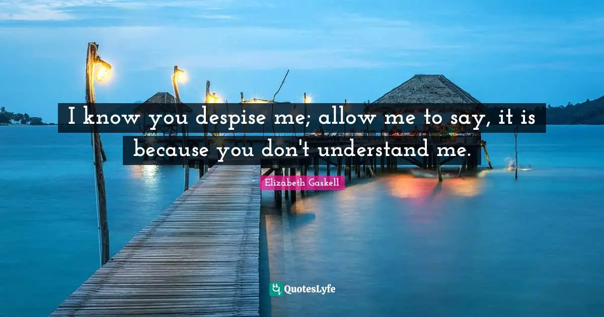 I know you despise me; allow me to say, it is because you don't understand me.