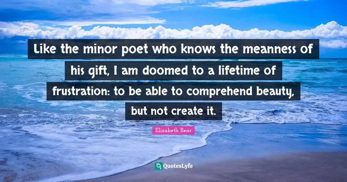 Like the minor poet who knows the meanness of his gift, I am doomed to a lifetime of frustration: to be able to comprehend beauty, but not create it.