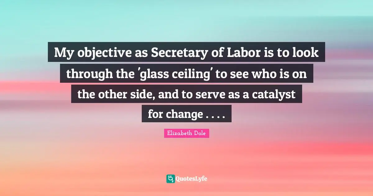 My objective as Secretary of Labor is to look through the 'glass ceiling' to see who is on the other side, and to serve as a catalyst for change . . . .