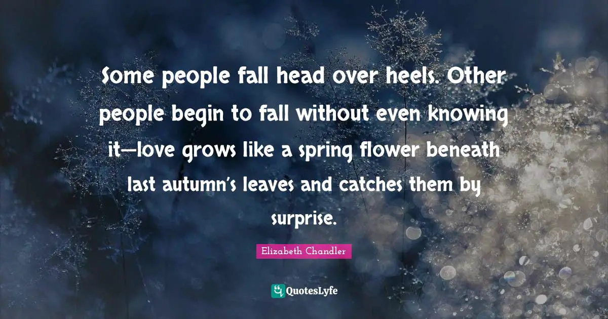 Some people fall head over heels. Other people begin to fall without even knowing it—love grows like a spring flower beneath last autumn’s leaves and catches them by surprise.