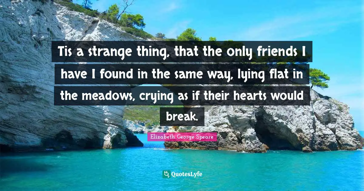 Tis a strange thing, that the only friends I have I found in the same way, lying flat in the meadows, crying as if their hearts would break.