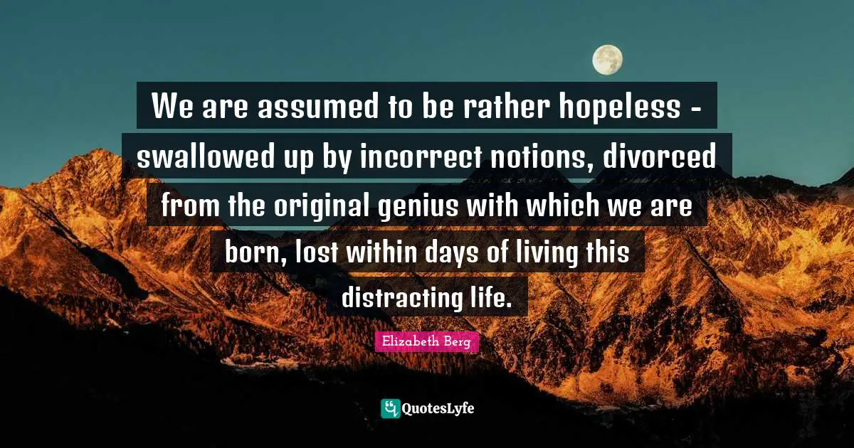 We are assumed to be rather hopeless - swallowed up by incorrect notions, divorced from the original genius with which we are born, lost within days of living this distracting life.