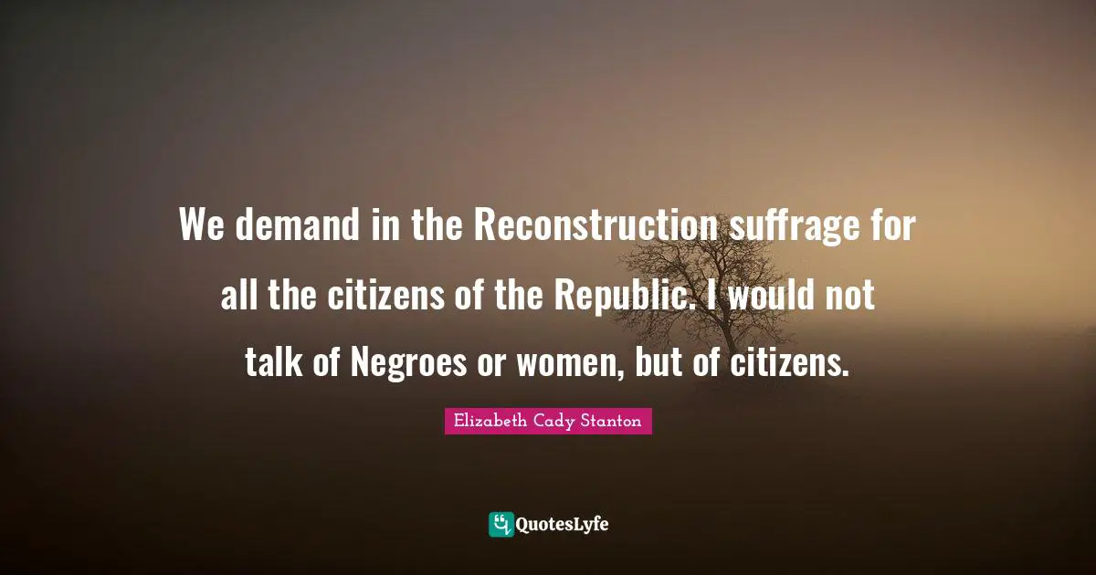 We demand in the Reconstruction suffrage for all the citizens of the Republic. I would not talk of Negroes or women, but of citizens.