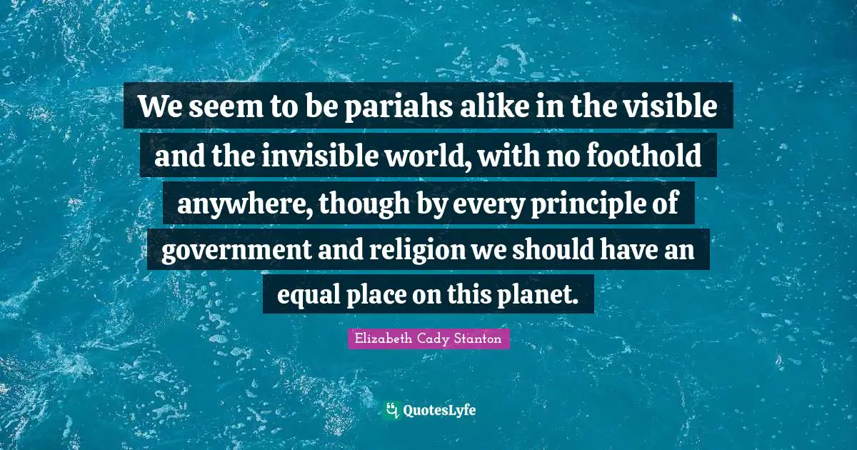 We seem to be pariahs alike in the visible and the invisible world, with no foothold anywhere, though by every principle of government and religion we should have an equal place on this planet.