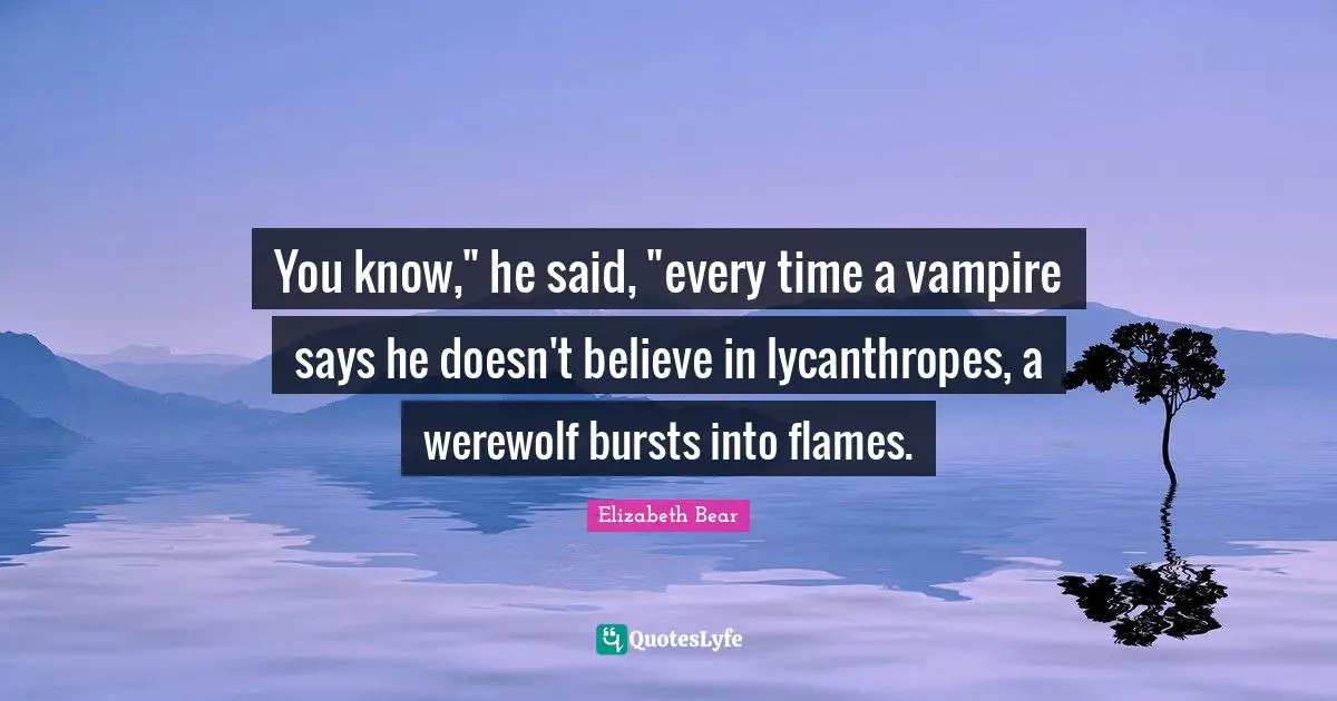 You know," he said, "every time a vampire says he doesn't believe in lycanthropes, a werewolf bursts into flames.