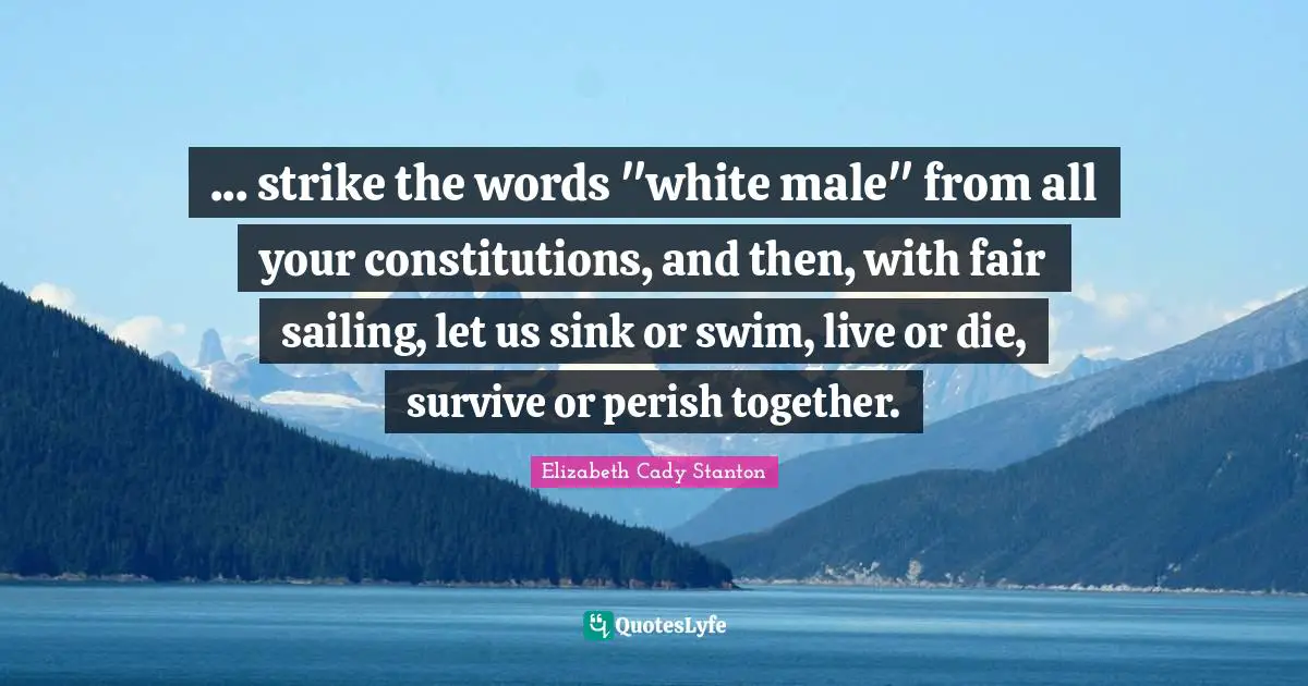 ... strike the words "white male" from all your constitutions, and then, with fair sailing, let us sink or swim, live or die, survive or perish together.