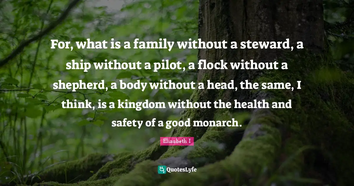 For, what is a family without a steward, a ship without a pilot, a flock without a shepherd, a body without a head, the same, I think, is a kingdom without the health and safety of a good monarch.