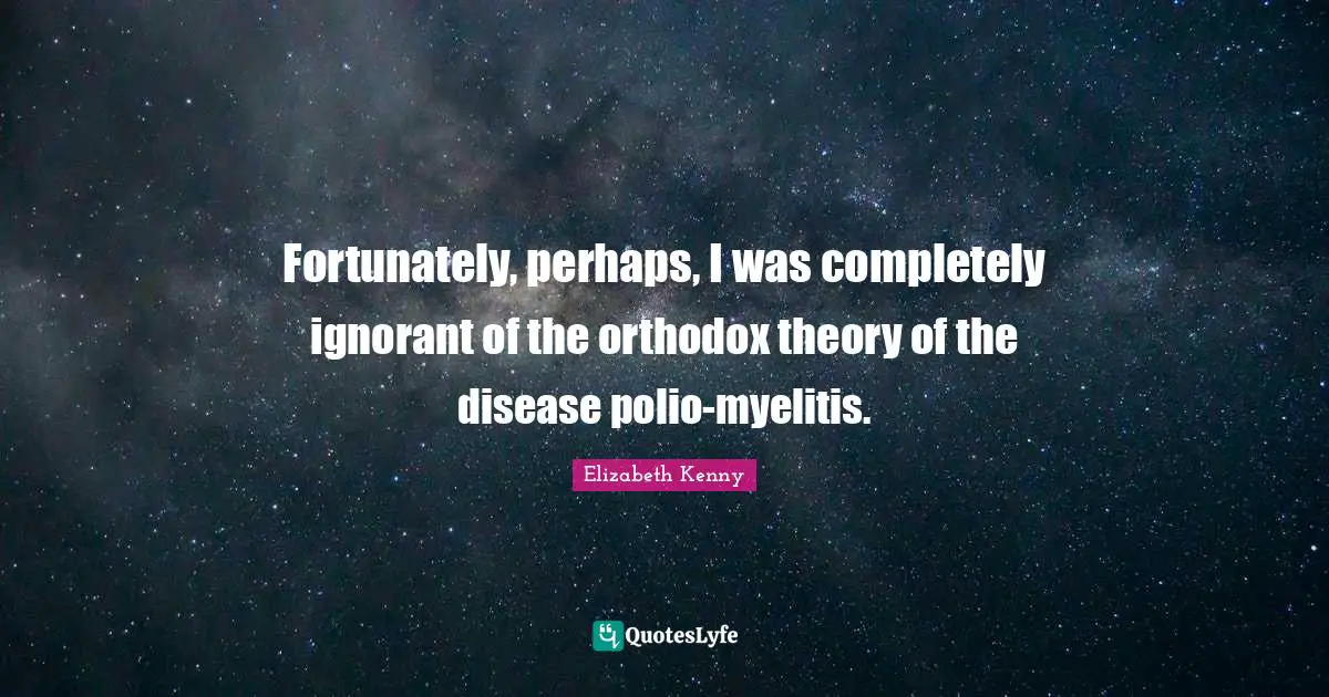 Fortunately, perhaps, I was completely ignorant of the orthodox theory of the disease polio-myelitis.