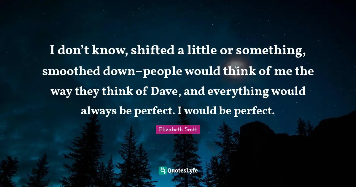 I don’t know, shifted a little or something, smoothed down–people would think of me the way they think of Dave, and everything would always be perfect. I would be perfect.