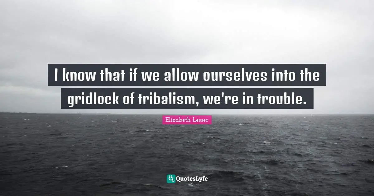 I know that if we allow ourselves into the gridlock of tribalism, we're in trouble.